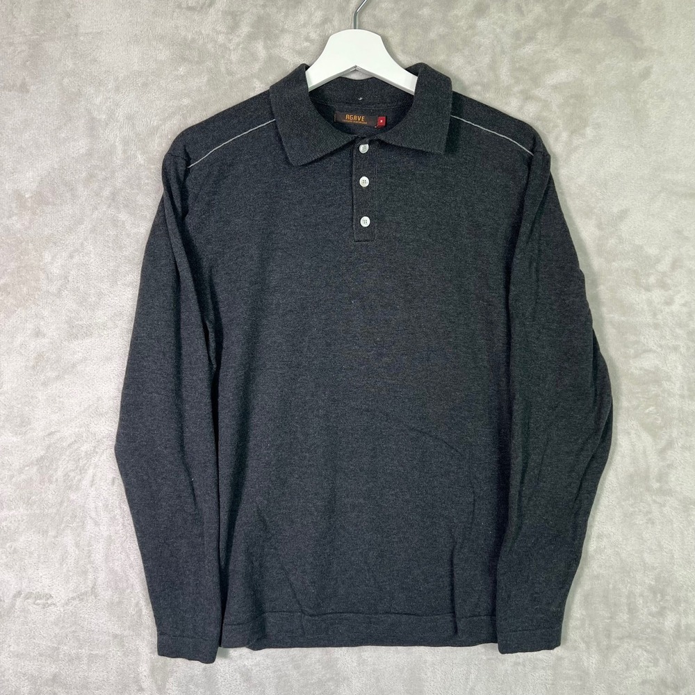 Agave Polo Long Sleeve Long Sleeve Shirt Size Medium Gray Made In USA